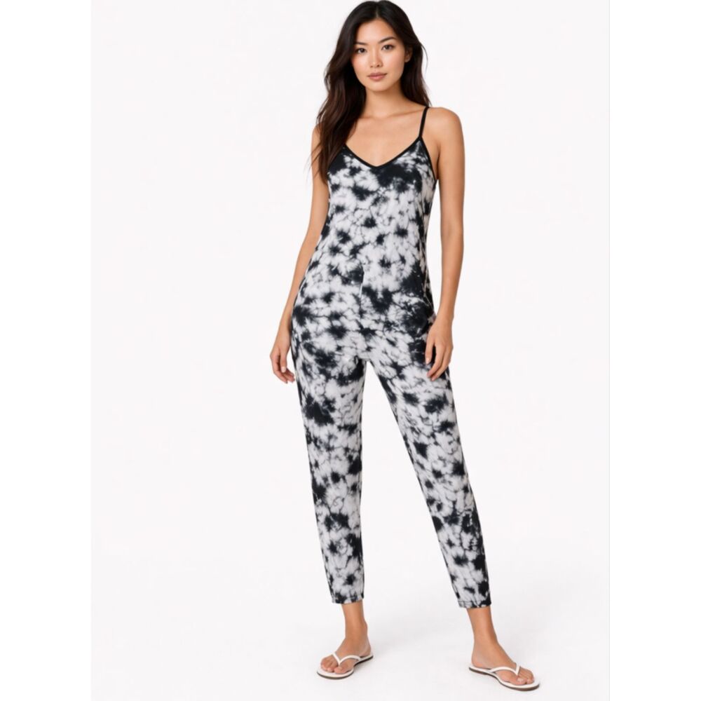 Bobi LA Tie Dye Jumpsuit Cotton Modal Sleeveless V Neck Pockets Lounge Boho XS